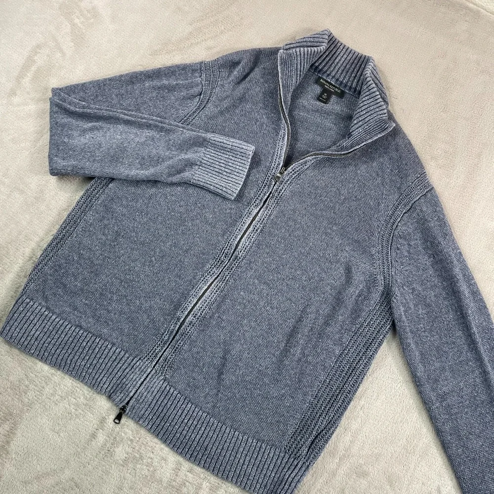 Banana Republic‎ 100% Linen Jacket Men XL Blue Knit Mock Neck Casual Preppy